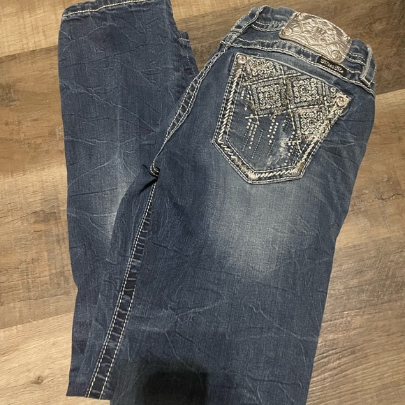 Women's Blue Jeans with Embellished Pocket - Picture 1 of 1